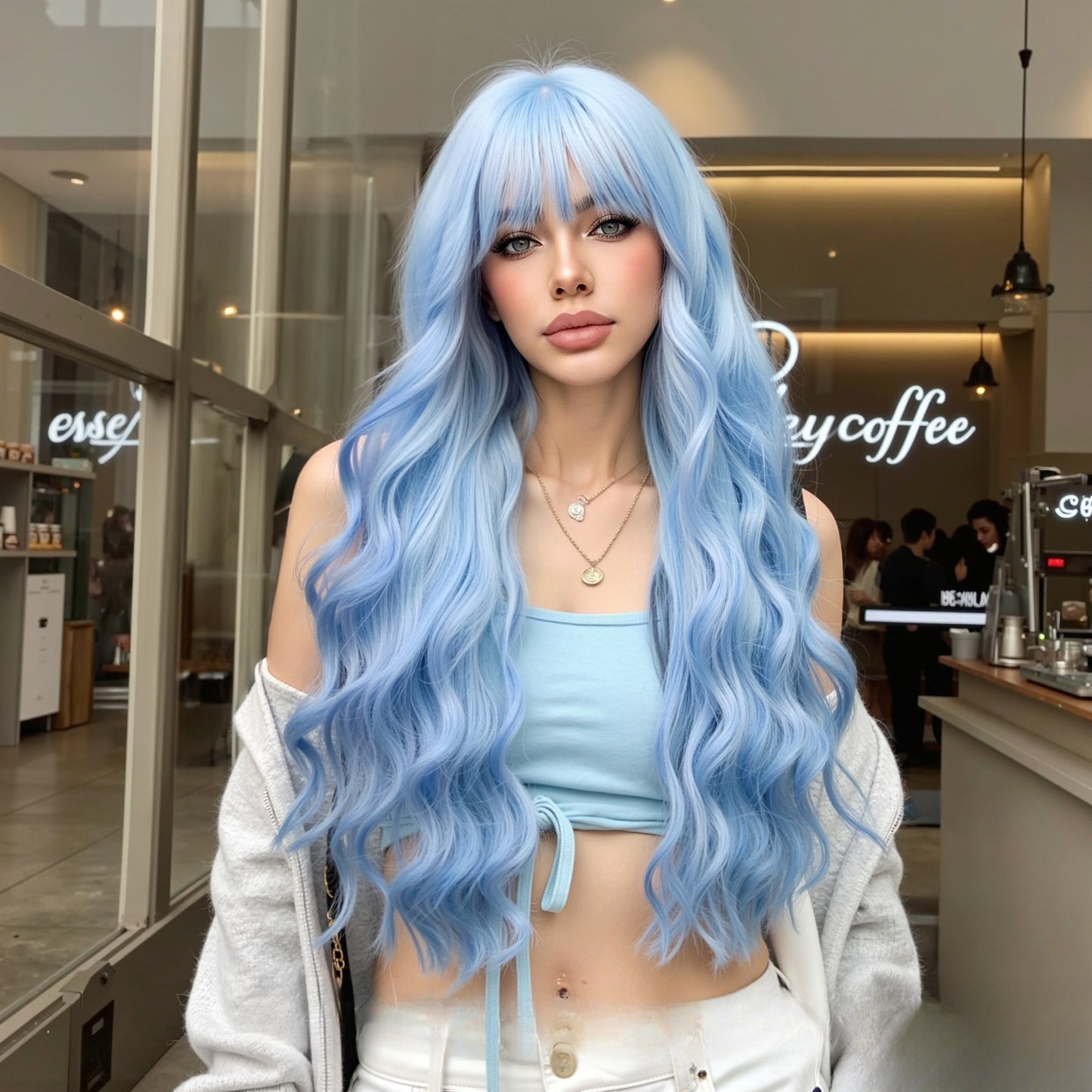 Full Wig for Women Christmas Halloween Costume with Bangs and Big Waves Cosplay Wig