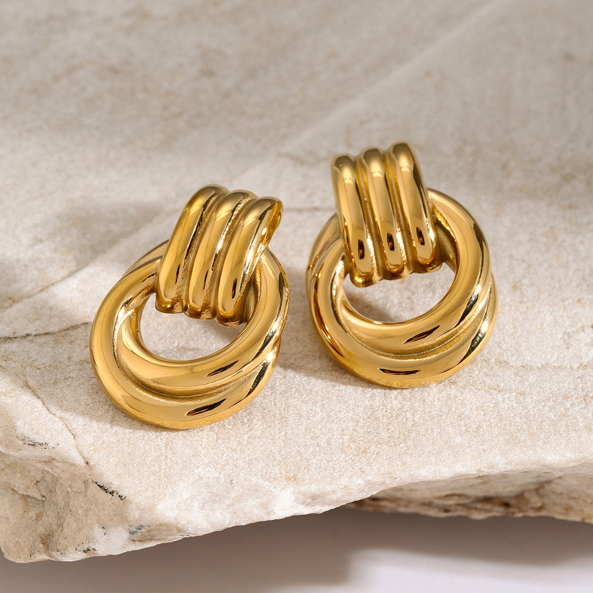 High-end Gold and Silver Color Block Stainless Steel Earrings for Women 8k Gold Spiral Wrapped Simple Titanium Steel Hoop Earrings