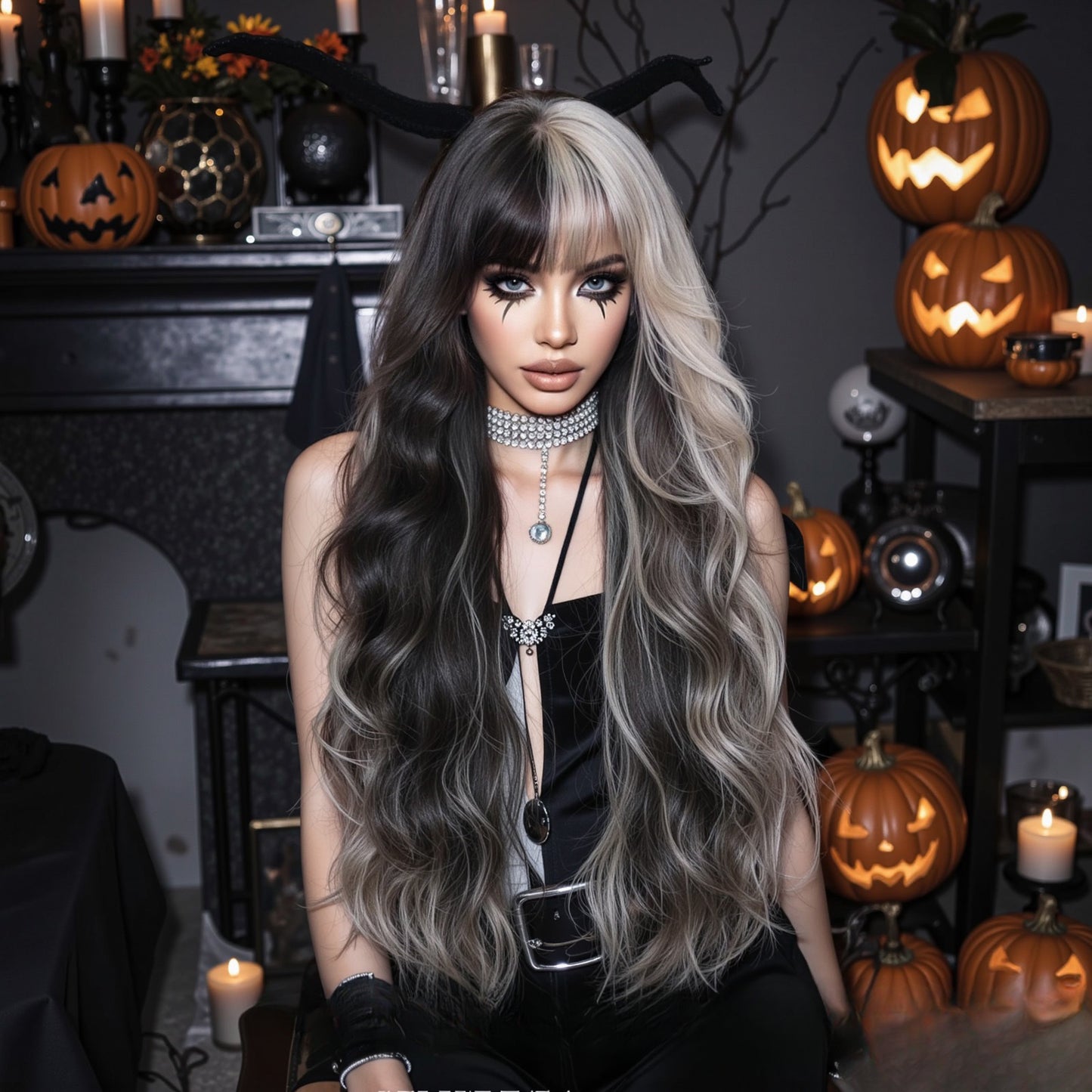 Full Wig for Women Christmas Halloween Costume with Bangs and Big Waves Cosplay Wig