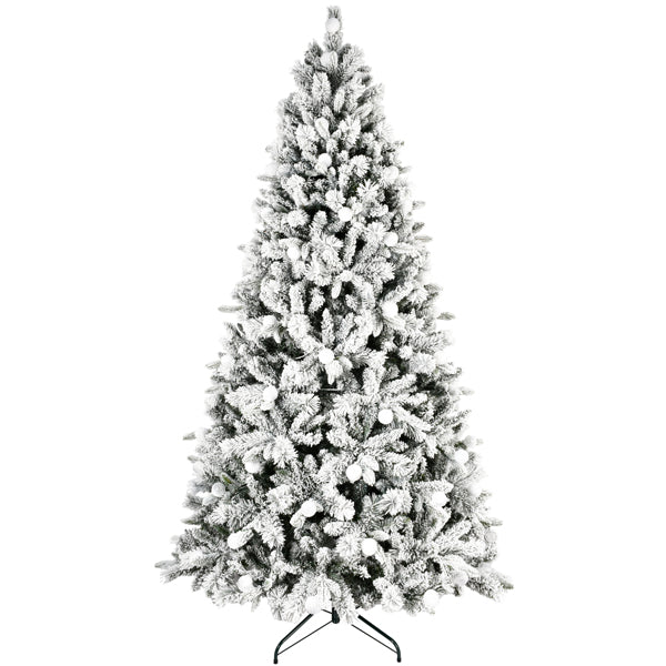 Artificial 7.5ft Flock Christmas Tree with 1523PE/PVC Mixed Branch Tips, 400L warm white lights, Hinged Premium & Foldable Base for Indoor Holiday Decorating