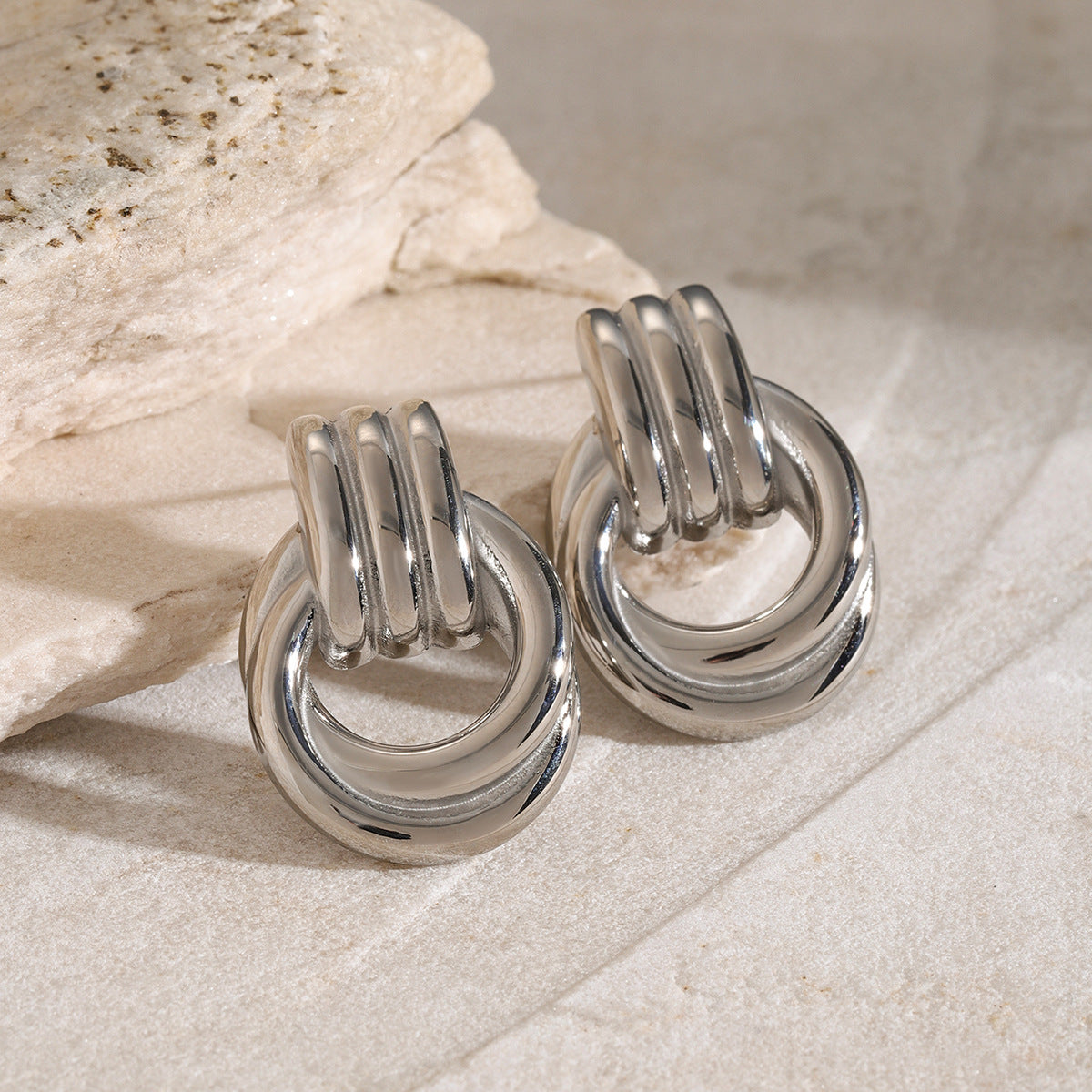 High-end Gold and Silver Color Block Stainless Steel Earrings for Women 8k Gold Spiral Wrapped Simple Titanium Steel Hoop Earrings