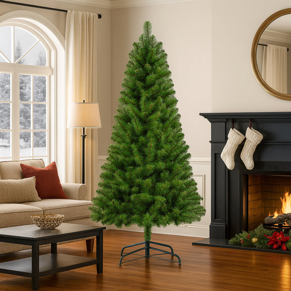 7FT Unlit Artificial Christmas Tree with 775 Tips, Full PVC Branches, Classic Green Holiday Tree with Sturdy Metal Stand for Indoor Home Decoration