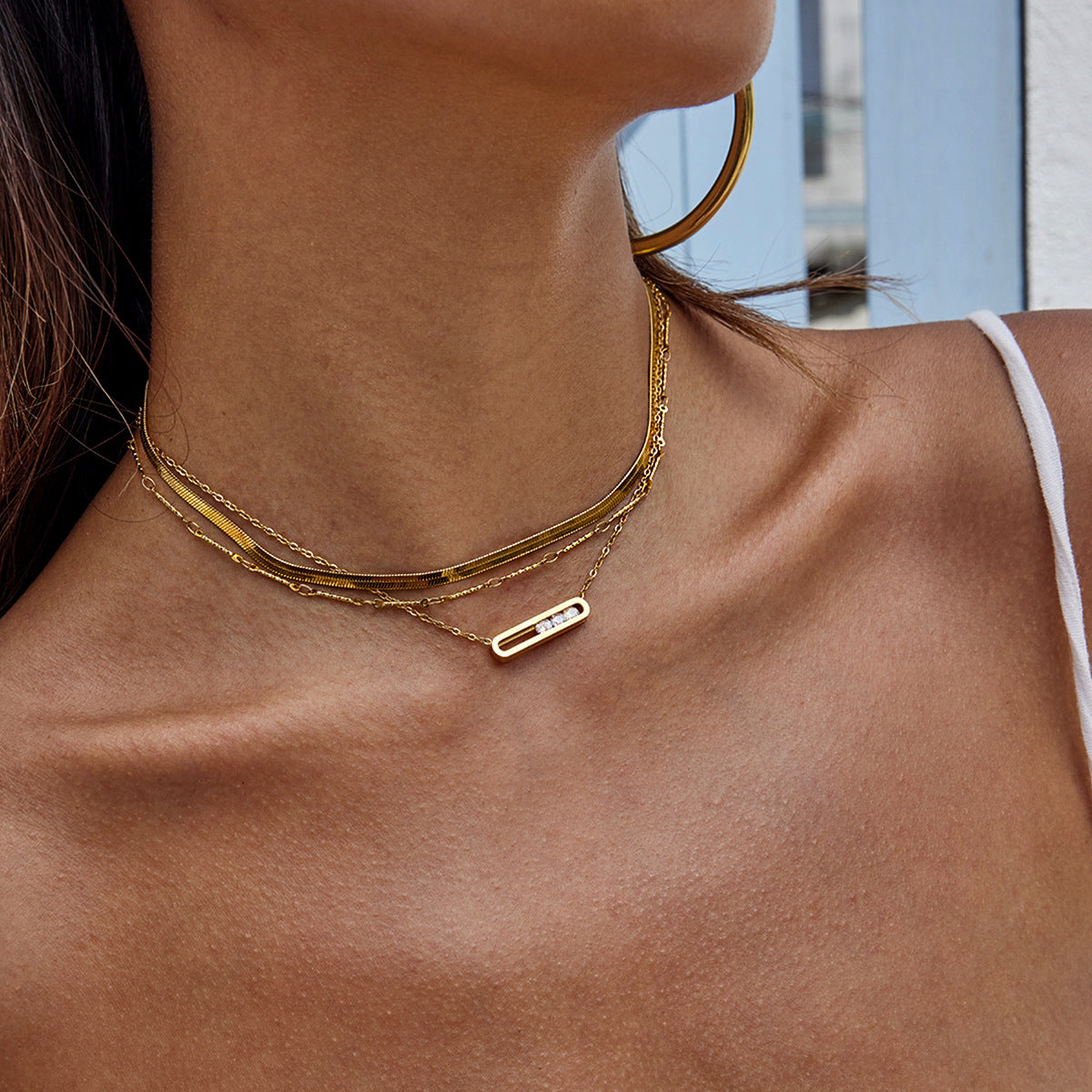 Rhinestone titanium steel necklace does not fade light luxury clavicle chain stainless steel jewelry high-end