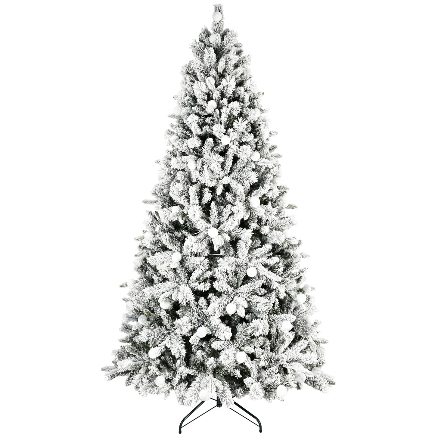 Artificial 7.5ft Flock Christmas Tree with 1523PE/PVC Mixed Branch Tips, 400L warm white lights, Hinged Premium & Foldable Base for Indoor Holiday Decorating