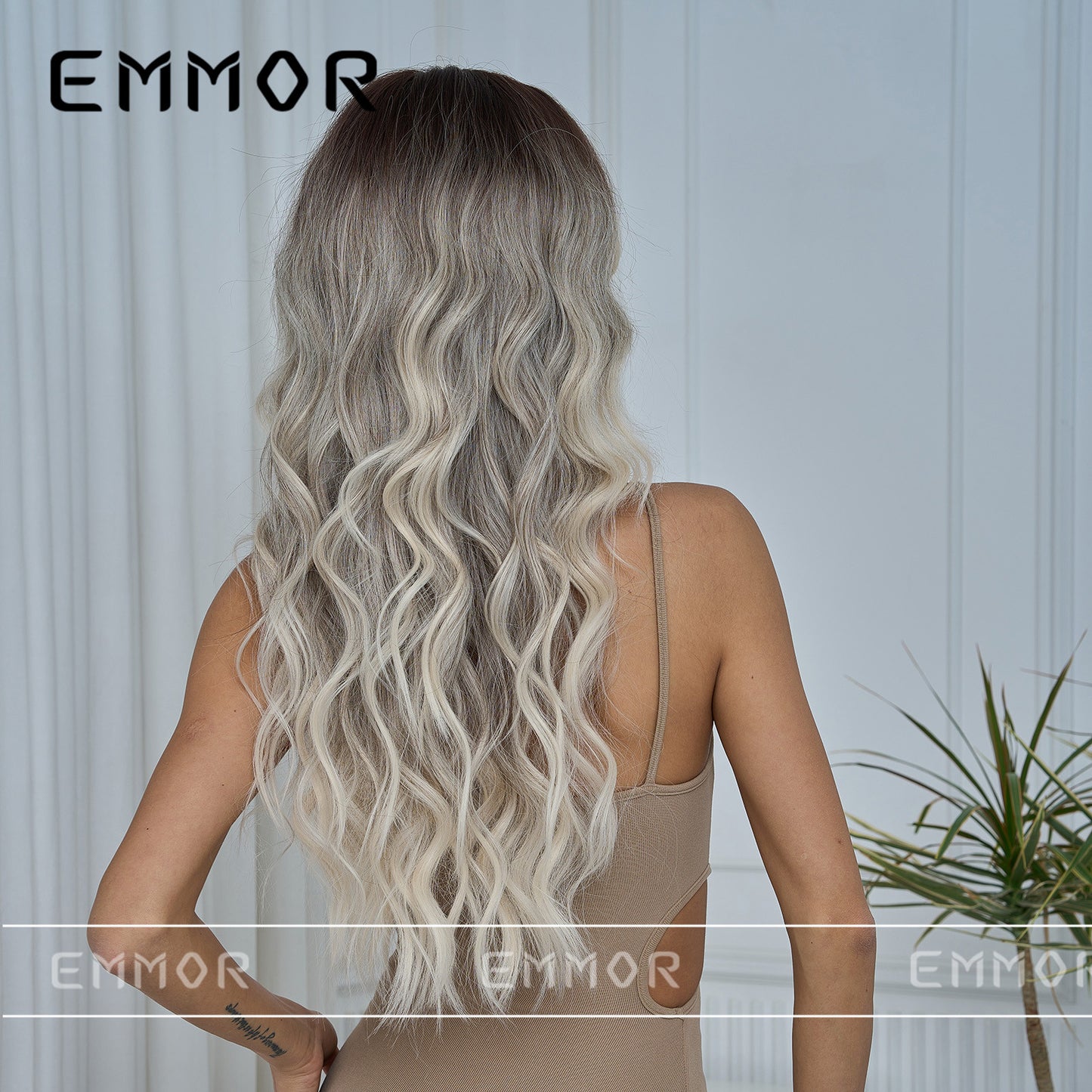 New Style Big Wave Wig for Women, Black Gradient Gray Long Curly Synthetic Full Wig with Bangs