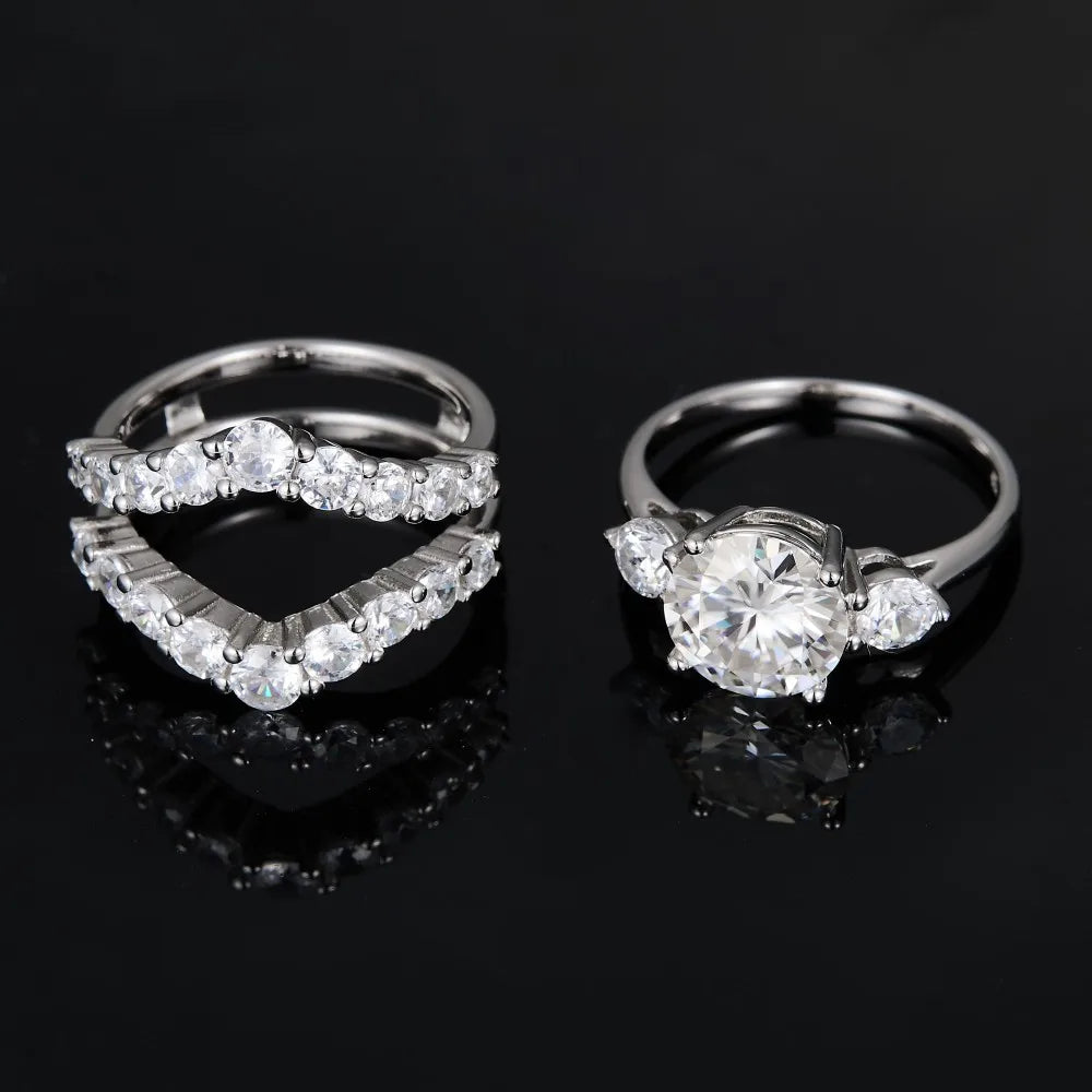 3CT Marquise Moissanite Couple Ring Set - 925 Sterling Silver Matching Bands for Women & Men