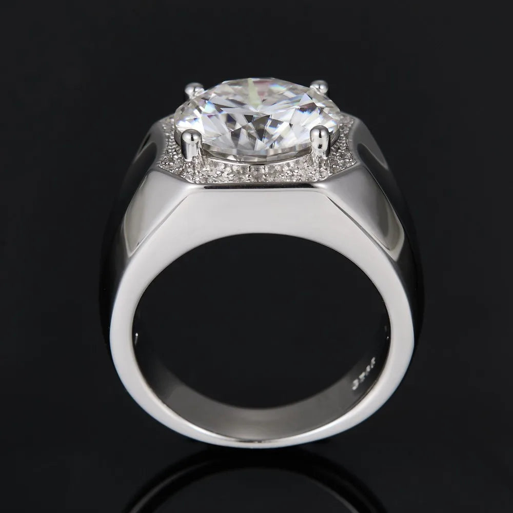 5 Carat Dark Green Moissanite Men's Ring - Brilliant Cut, GRA Certified & Diamond Tested