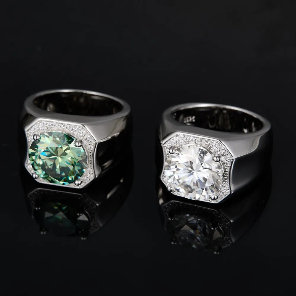 5 Carat Dark Green Moissanite Men's Ring - Brilliant Cut, GRA Certified & Diamond Tested