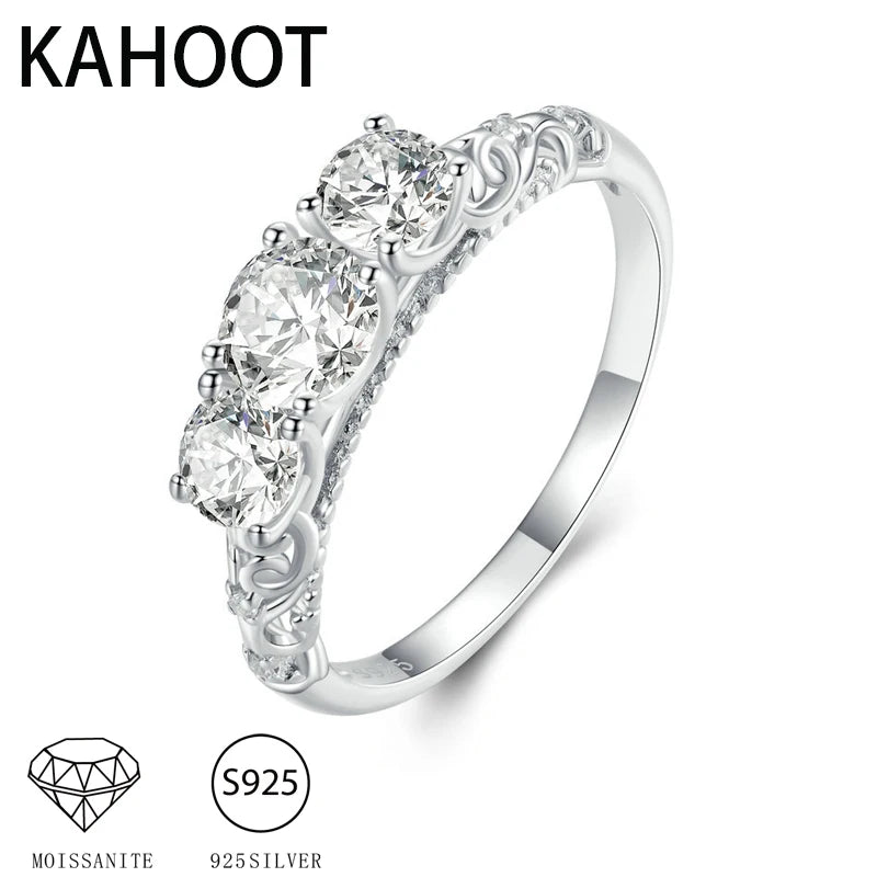 S925 Silver 1.1ct Moissanite Ring French Classical Pattern Luxury Minimalist Style Wedding Gift for Wife Mother's Day