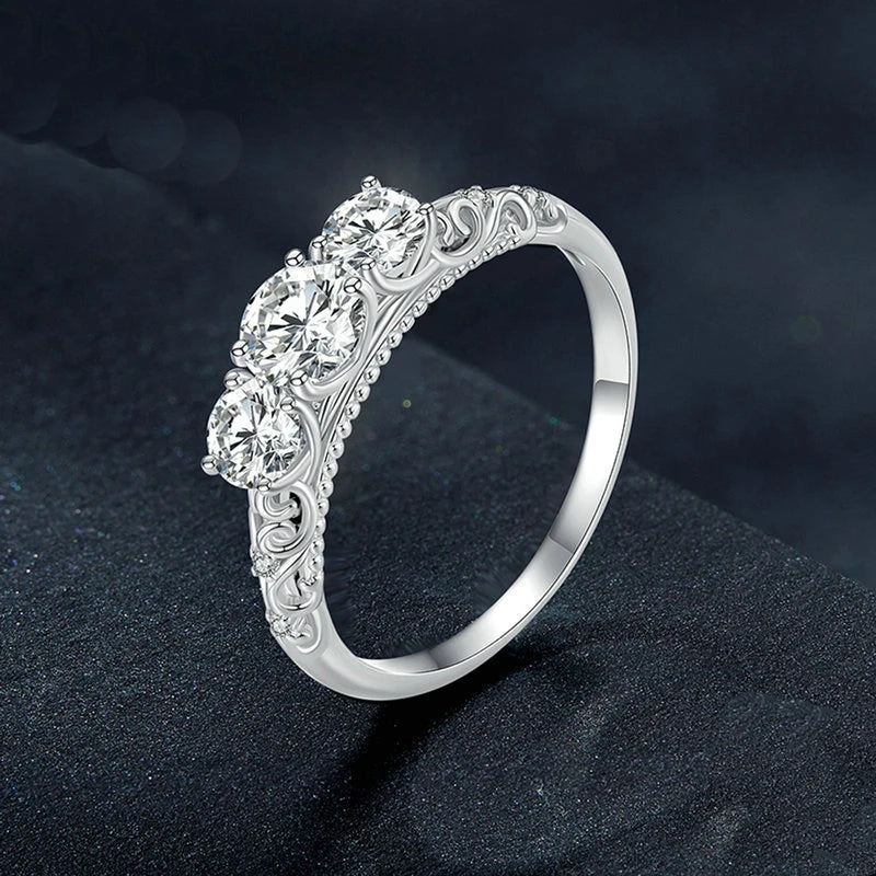 S925 Silver 1.1ct Moissanite Ring French Classical Pattern Luxury Minimalist Style Wedding Gift for Wife Mother's Day