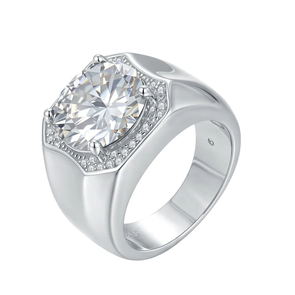 5 Carat Dark Green Moissanite Men's Ring - Brilliant Cut, GRA Certified & Diamond Tested