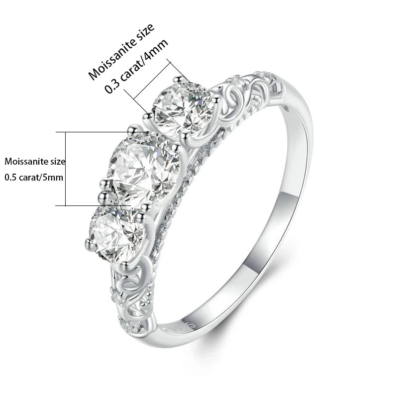 S925 Silver 1.1ct Moissanite Ring French Classical Pattern Luxury Minimalist Style Wedding Gift for Wife Mother's Day