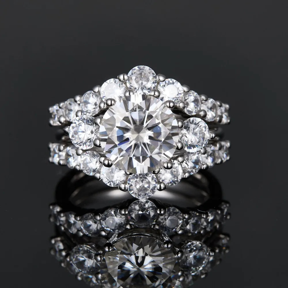3CT Marquise Moissanite Couple Ring Set - 925 Sterling Silver Matching Bands for Women & Men