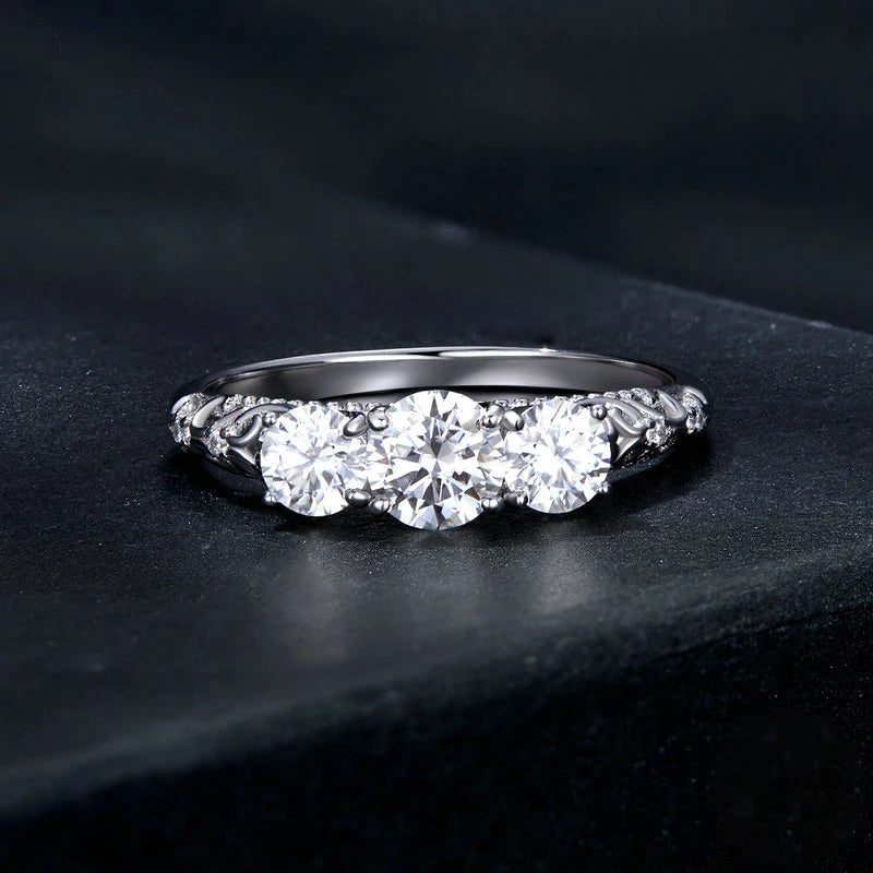 S925 Silver 1.1ct Moissanite Ring French Classical Pattern Luxury Minimalist Style Wedding Gift for Wife Mother's Day