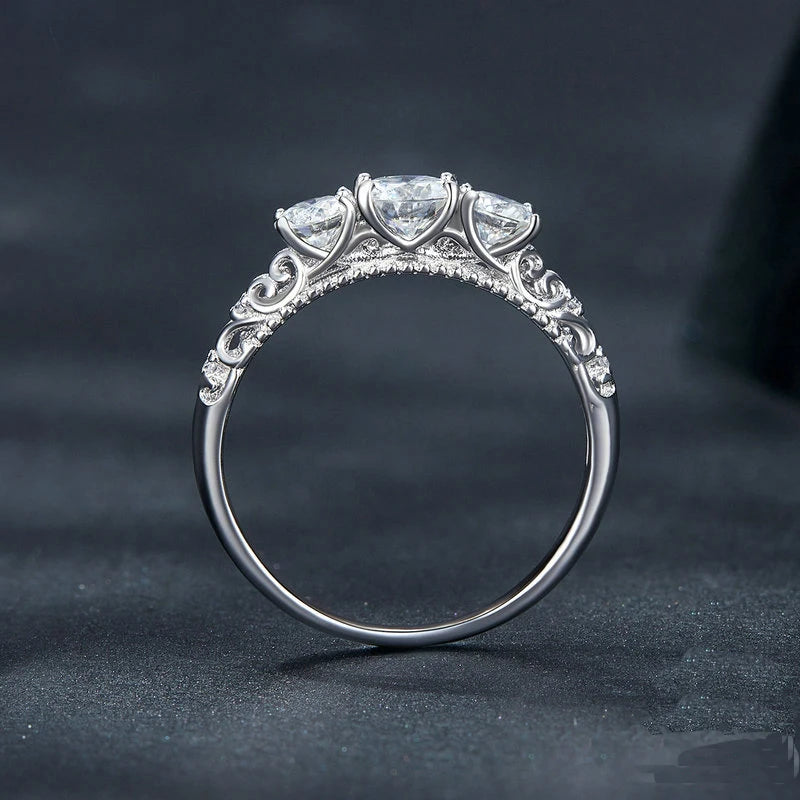 S925 Silver 1.1ct Moissanite Ring French Classical Pattern Luxury Minimalist Style Wedding Gift for Wife Mother's Day