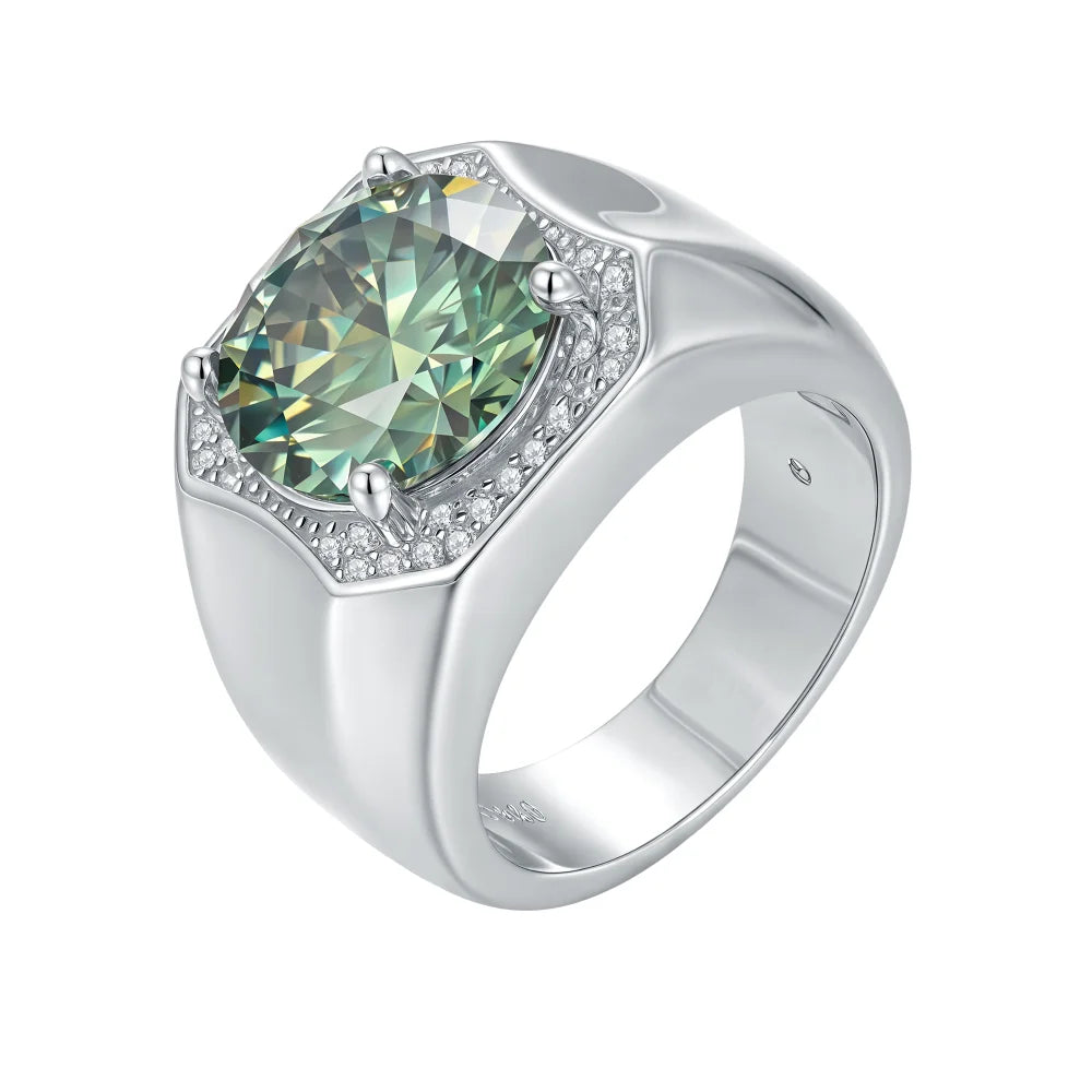 5 Carat Dark Green Moissanite Men's Ring - Brilliant Cut, GRA Certified & Diamond Tested
