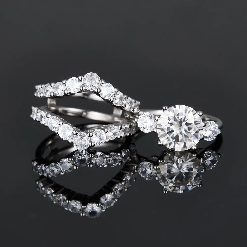 3CT Marquise Moissanite Couple Ring Set - 925 Sterling Silver Matching Bands for Women & Men