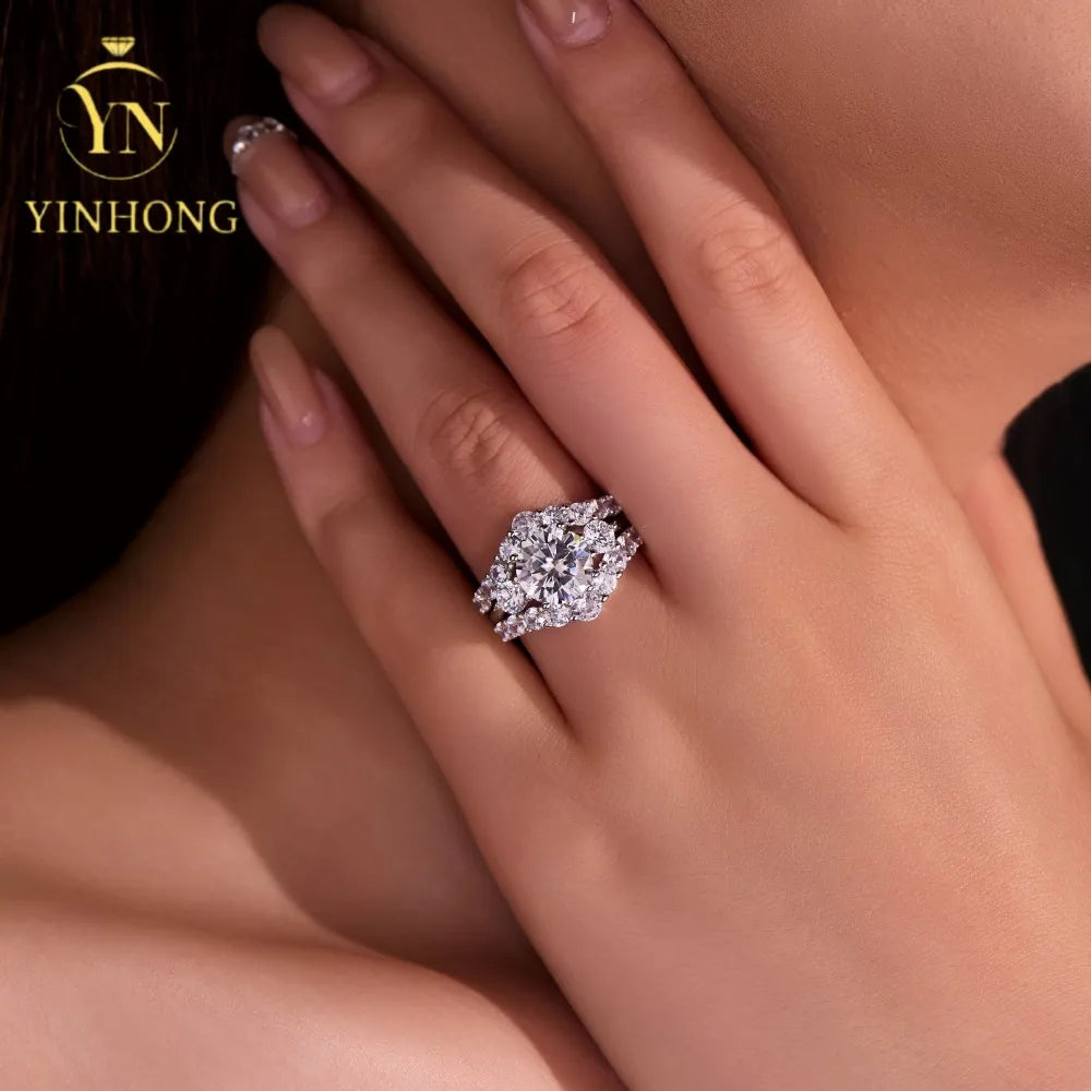 3CT Marquise Moissanite Couple Ring Set - 925 Sterling Silver Matching Bands for Women & Men
