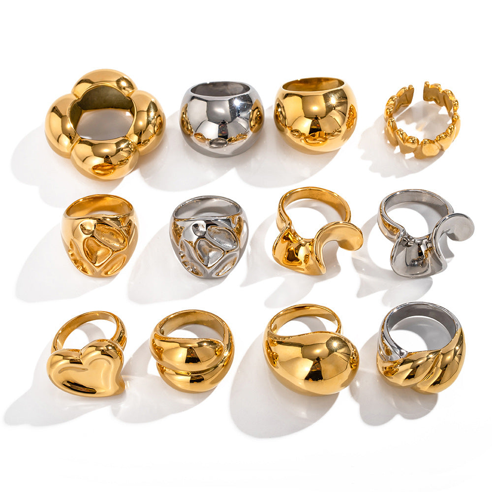 18K gold stainless steel exaggerated ring high-end INS light luxury titanium steel rings