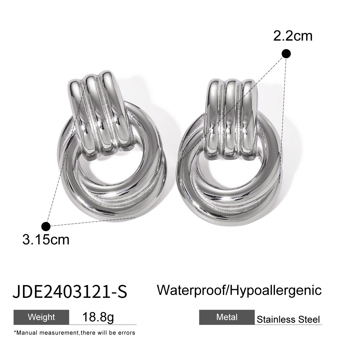 High-end Gold and Silver Color Block Stainless Steel Earrings for Women 8k Gold Spiral Wrapped Simple Titanium Steel Hoop Earrings