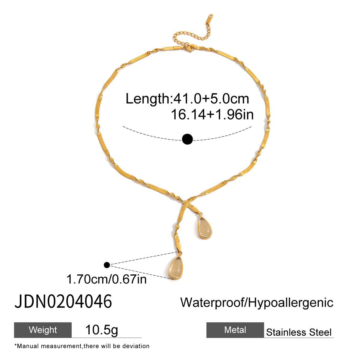 Stainless steel water drop glass pendant necklace light luxury high-end clavicle chain does not fade titanium steel necklace