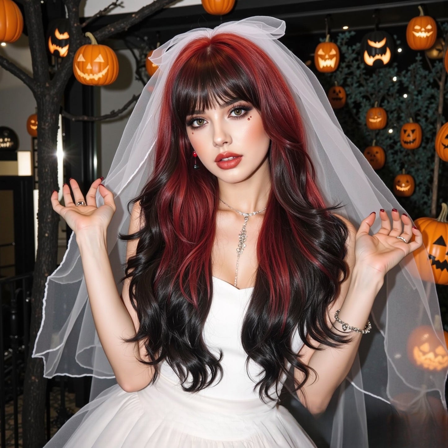 Full Wig for Women Christmas Halloween Costume with Bangs and Big Waves Cosplay Wig