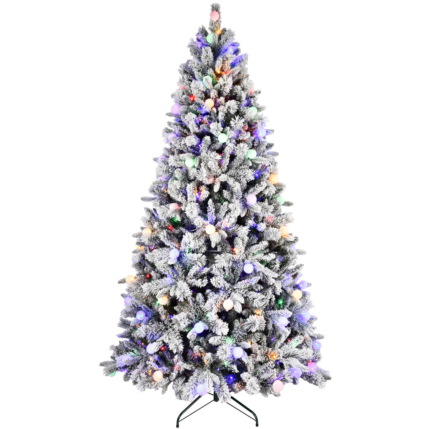 Artificial 7.5ft Flock Christmas Tree with 1523PE/PVC Mixed Branch Tips, 400L warm white lights, Hinged Premium & Foldable Base for Indoor Holiday Decorating