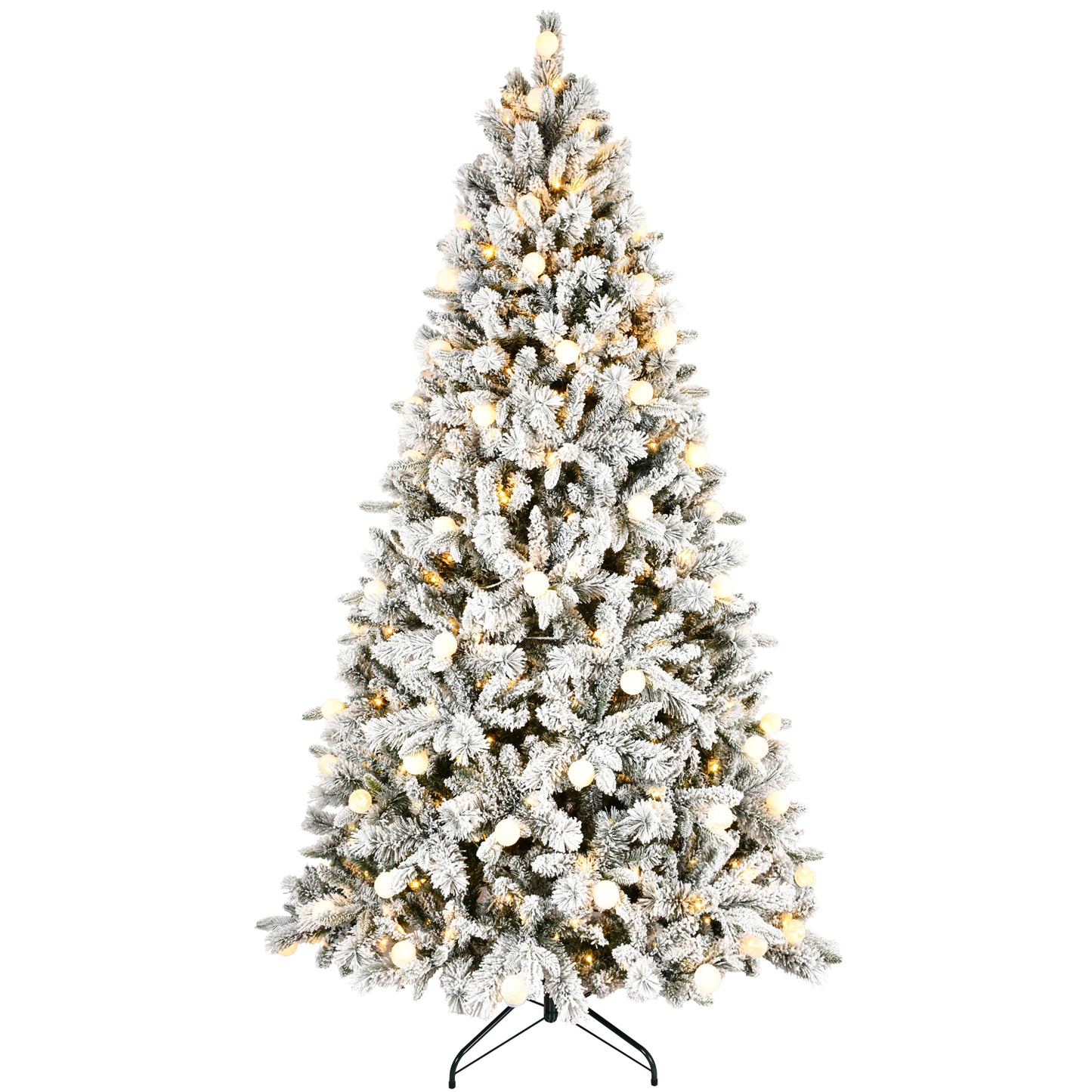 Artificial 7.5ft Flock Christmas Tree with 1523PE/PVC Mixed Branch Tips, 400L warm white lights, Hinged Premium & Foldable Base for Indoor Holiday Decorating