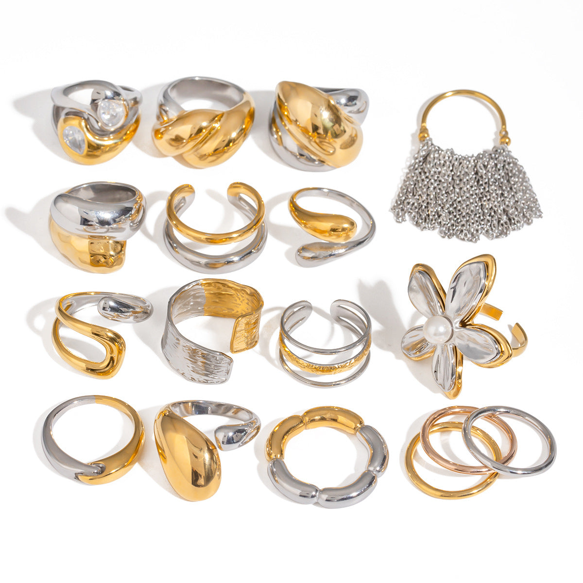 Stainless steel flower ring high-end ins ring jewelry cross-border jewelry titanium steel exaggerated rings