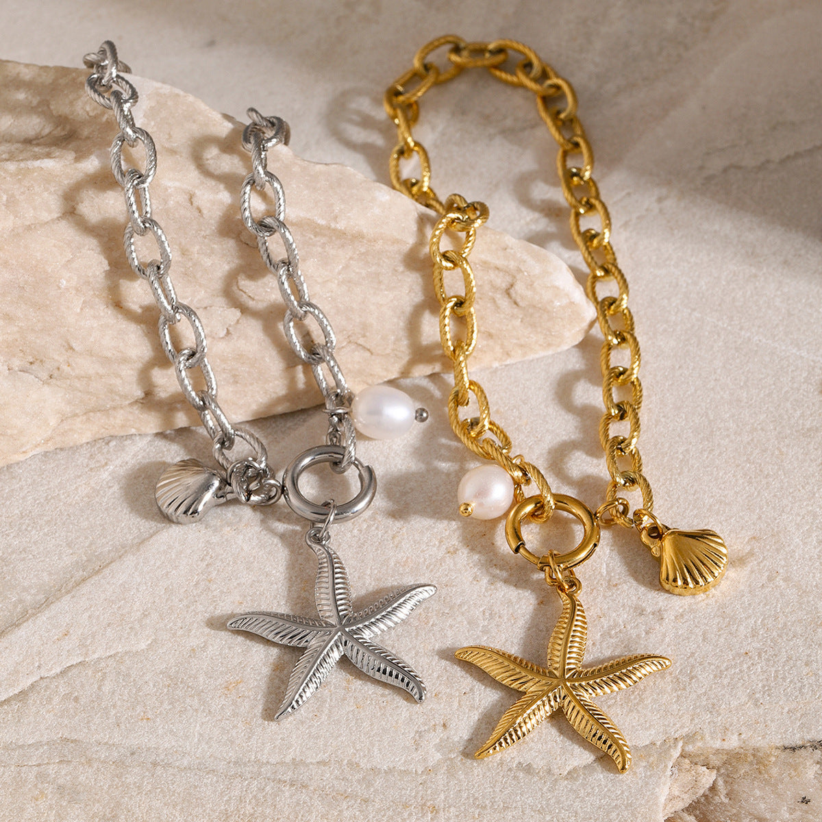 18k Gold Stainless Steel Starfish Shell Conch Bracelet