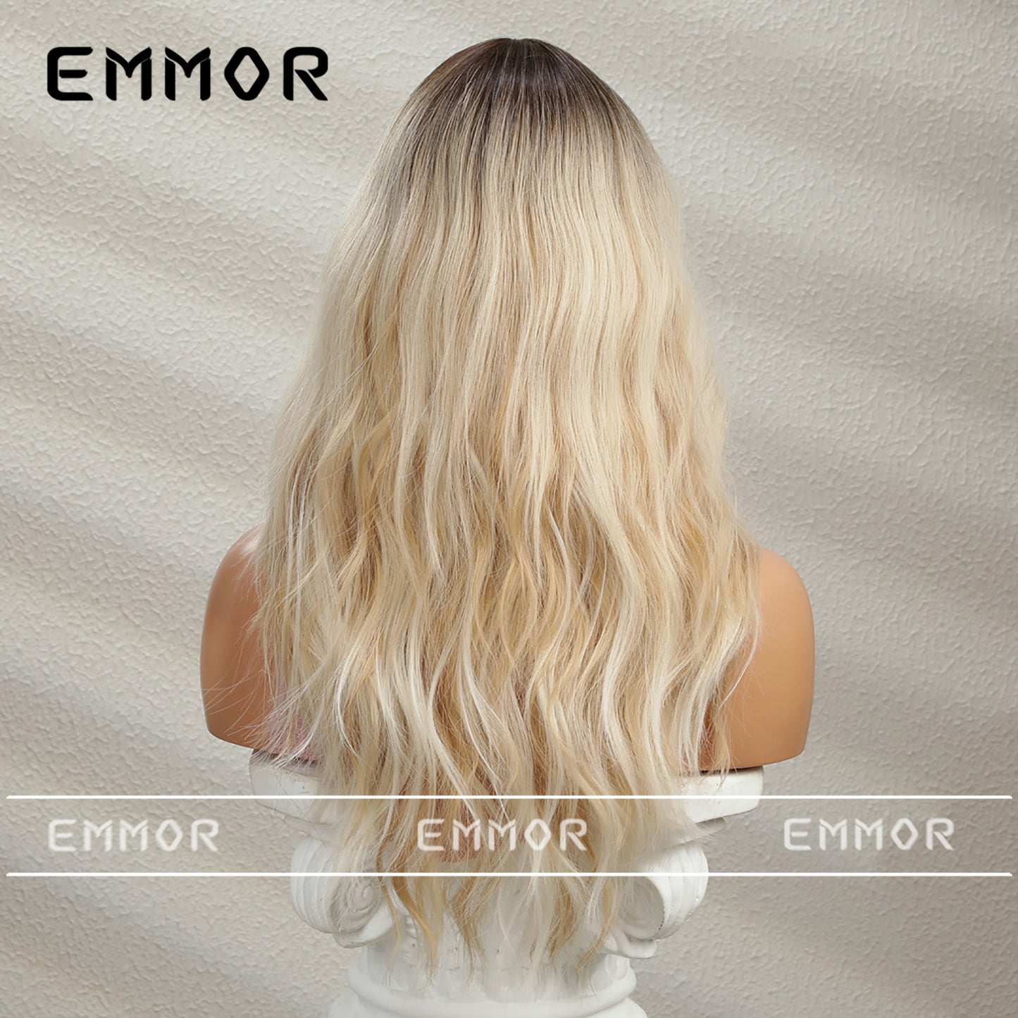 Long Hair Wig with Middle Part, Highlighted Black Gradient, Golden Temperament, Small Curls