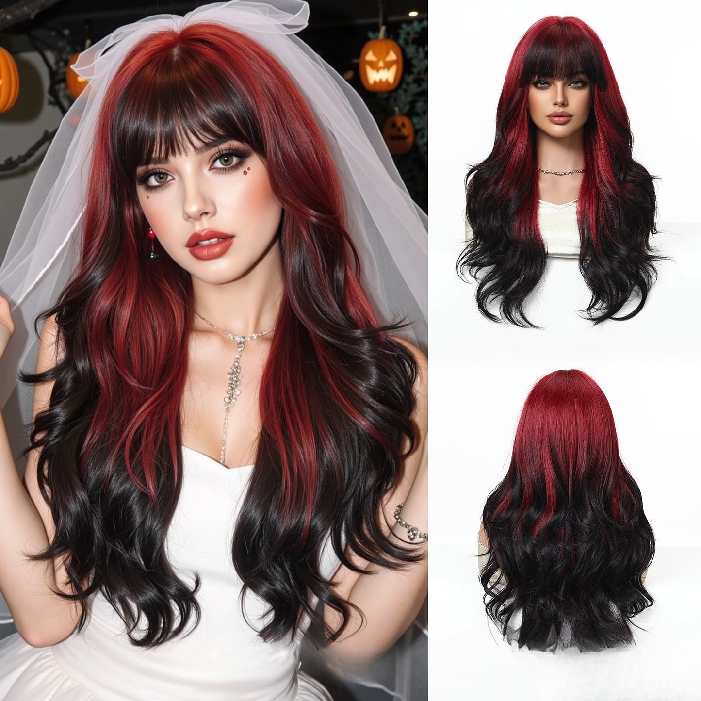 Full Wig for Women Christmas Halloween Costume with Bangs and Big Waves Cosplay Wig