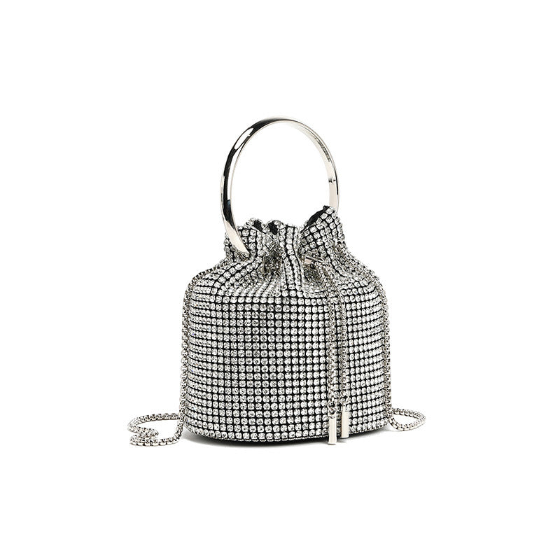 Mini Bucket Bag with Handmade Diamond Chain Strap, Crossbody and Top Handle Bag for Women, Versatile Small Shoulder Purse