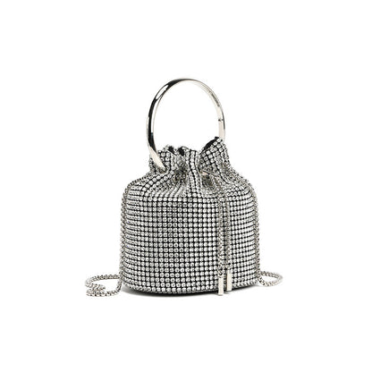 Mini Bucket Bag with Handmade Diamond Chain Strap, Crossbody and Top Handle Bag for Women, Versatile Small Shoulder Purse