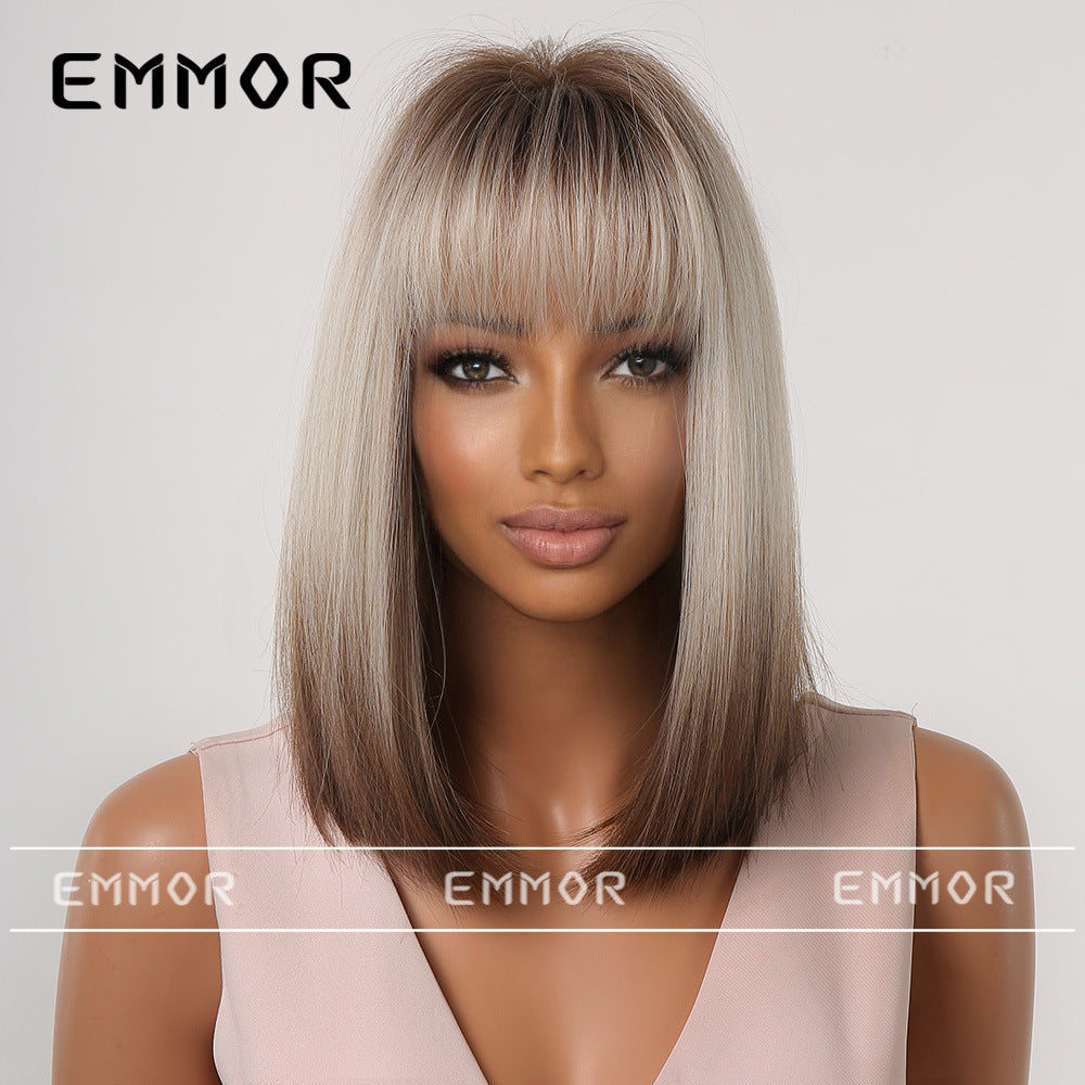 Gradient Gray Bob Shoulder-Length Wig Short Hair Full Wig