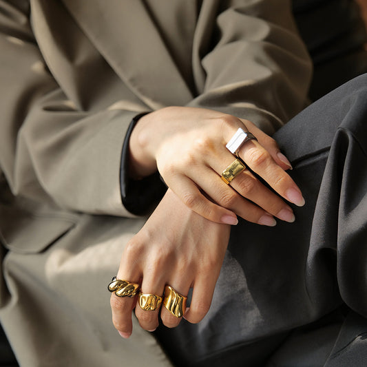 18K gold stainless steel exaggerated ring high-end INS light luxury titanium steel rings