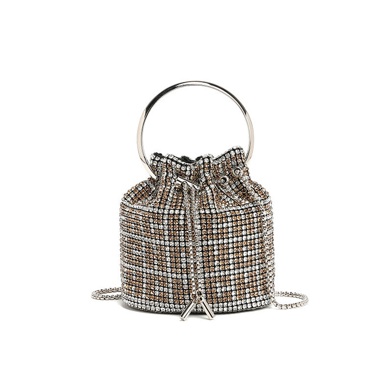 Mini Bucket Bag with Handmade Diamond Chain Strap, Crossbody and Top Handle Bag for Women, Versatile Small Shoulder Purse