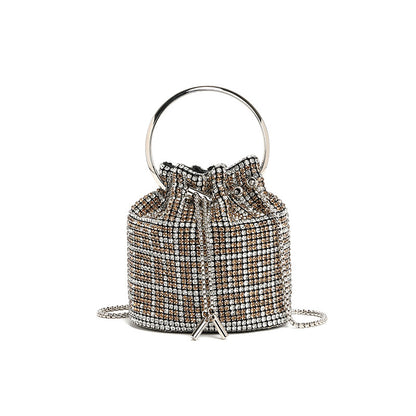 Mini Bucket Bag with Handmade Diamond Chain Strap, Crossbody and Top Handle Bag for Women, Versatile Small Shoulder Purse