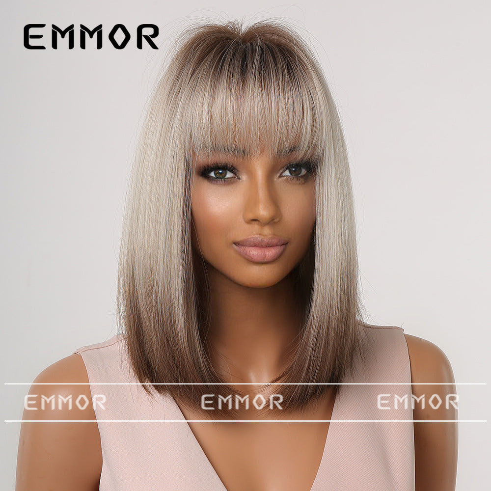 Gradient Gray Bob Shoulder-Length Wig Short Hair Full Wig