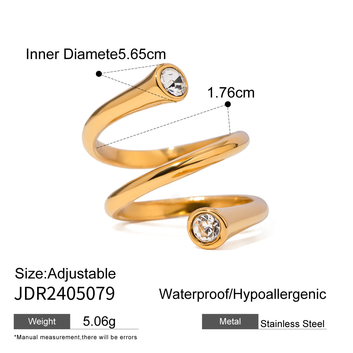 18k gold stainless steel zircon open ring high-end ins ring titanium steel rings