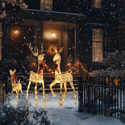 3PCs Large 3D LED Reindeer Set for Outdoor Christmas Decor - Lighted Yard Lawn Decorations