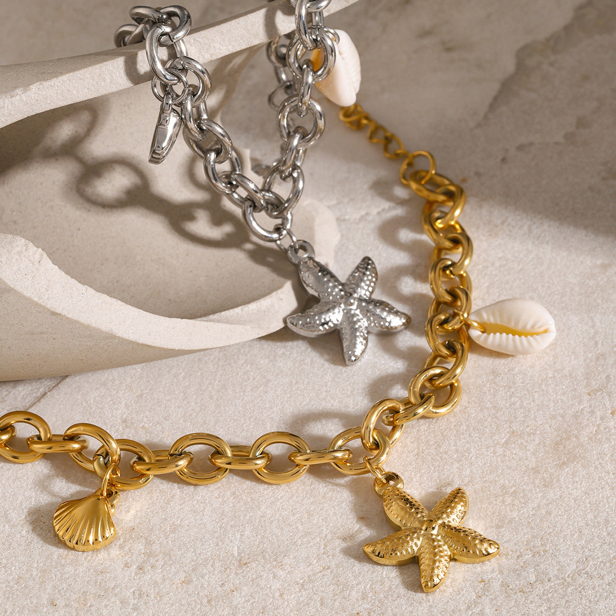 18k Gold Stainless Steel Starfish Shell Conch Bracelet