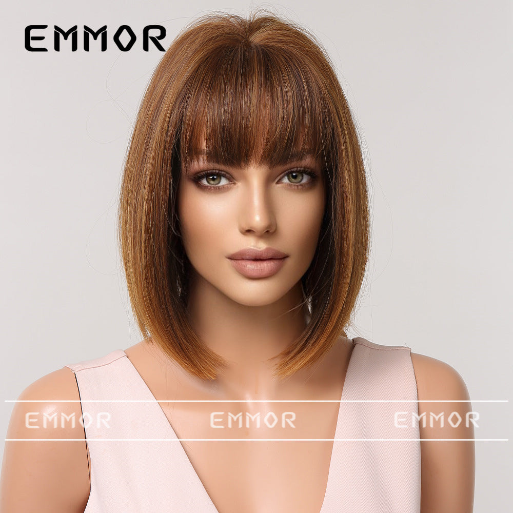 Gradient Gray Bob Shoulder-Length Wig Short Hair Full Wig