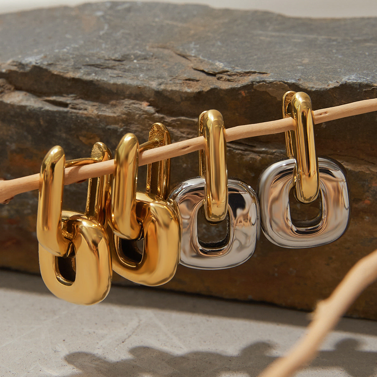 Color Block Earrings Stainless Steel Earrings Light Luxury High-end Earrings Titanium Steel