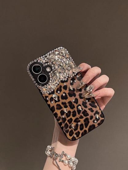 Bling Leopard Print iPhone Case - Full Protection Sparkle Cover for Women's 16ProMax/15/14
