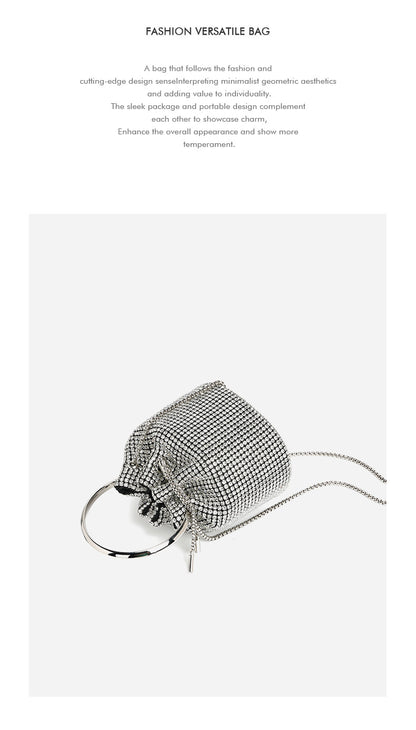 Mini Bucket Bag with Handmade Diamond Chain Strap, Crossbody and Top Handle Bag for Women, Versatile Small Shoulder Purse
