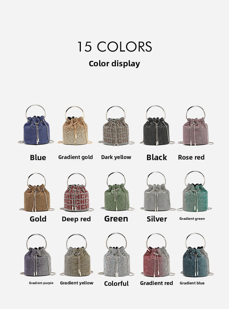 Mini Bucket Bag with Handmade Diamond Chain Strap, Crossbody and Top Handle Bag for Women, Versatile Small Shoulder Purse
