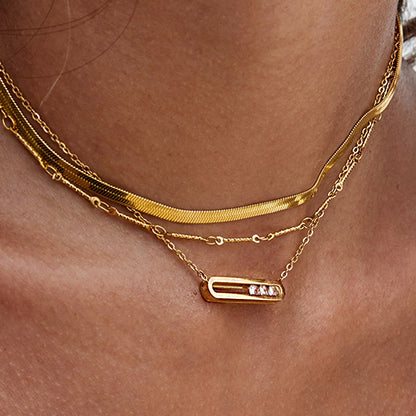 Rhinestone titanium steel necklace does not fade light luxury clavicle chain stainless steel jewelry high-end