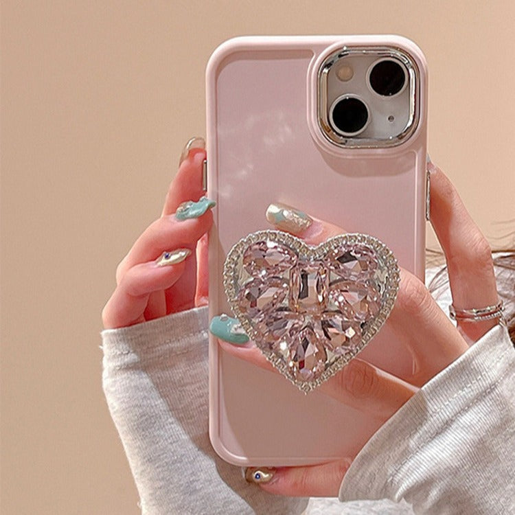 Luxury Rhinestone iPhone Case with Phone Stand, Sparkling Cover for iPhone 16/15/14 Pro Max, Minimalist Design