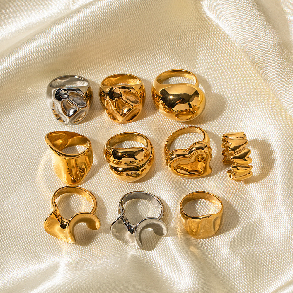 18K gold stainless steel exaggerated ring high-end INS light luxury titanium steel rings